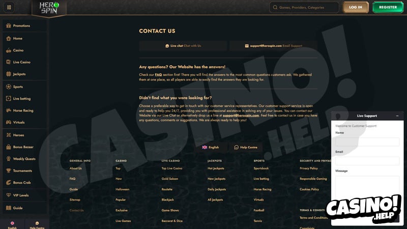 herospin casino bets