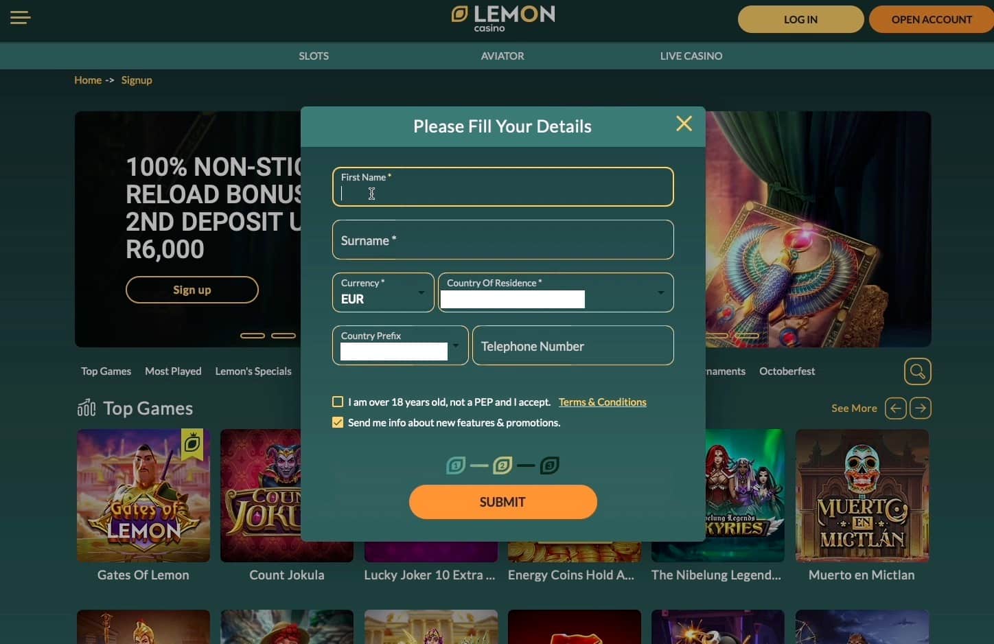 lemon casino test
