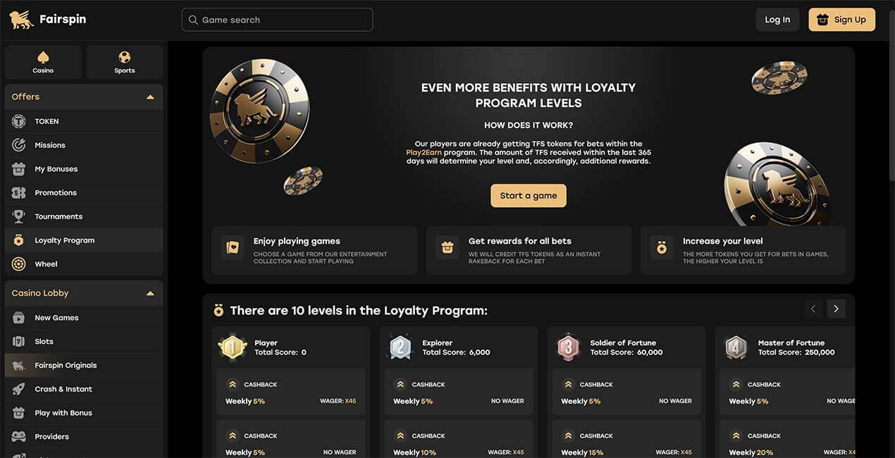 Programa de fidelidade Fairspin casino