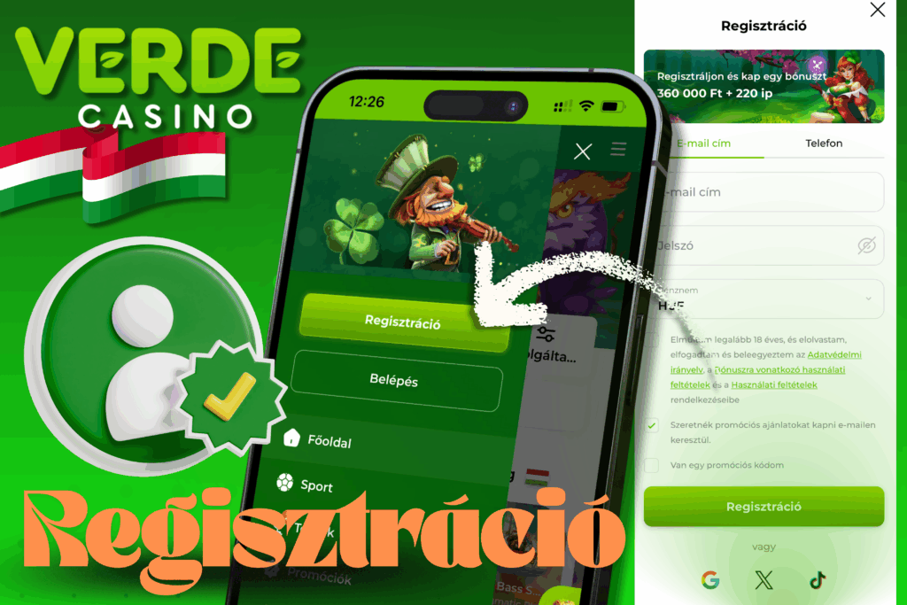 Interfaccia di registrazione di Verde Casino