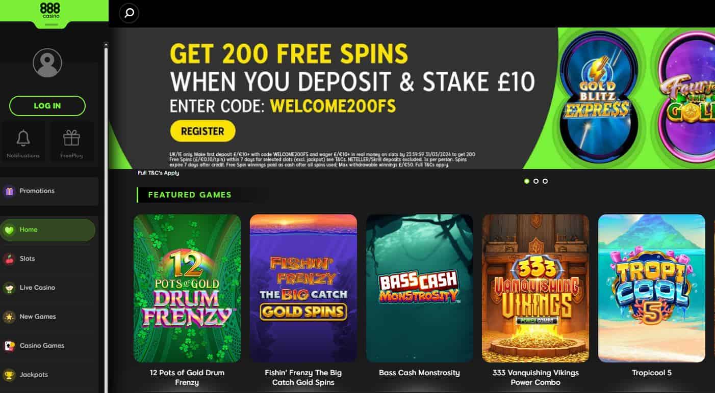 Screenshot van een moderne casino website interface met spellen en bonussen