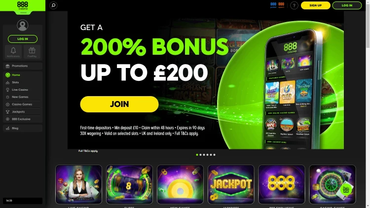 Interfața desktop 888 Casino