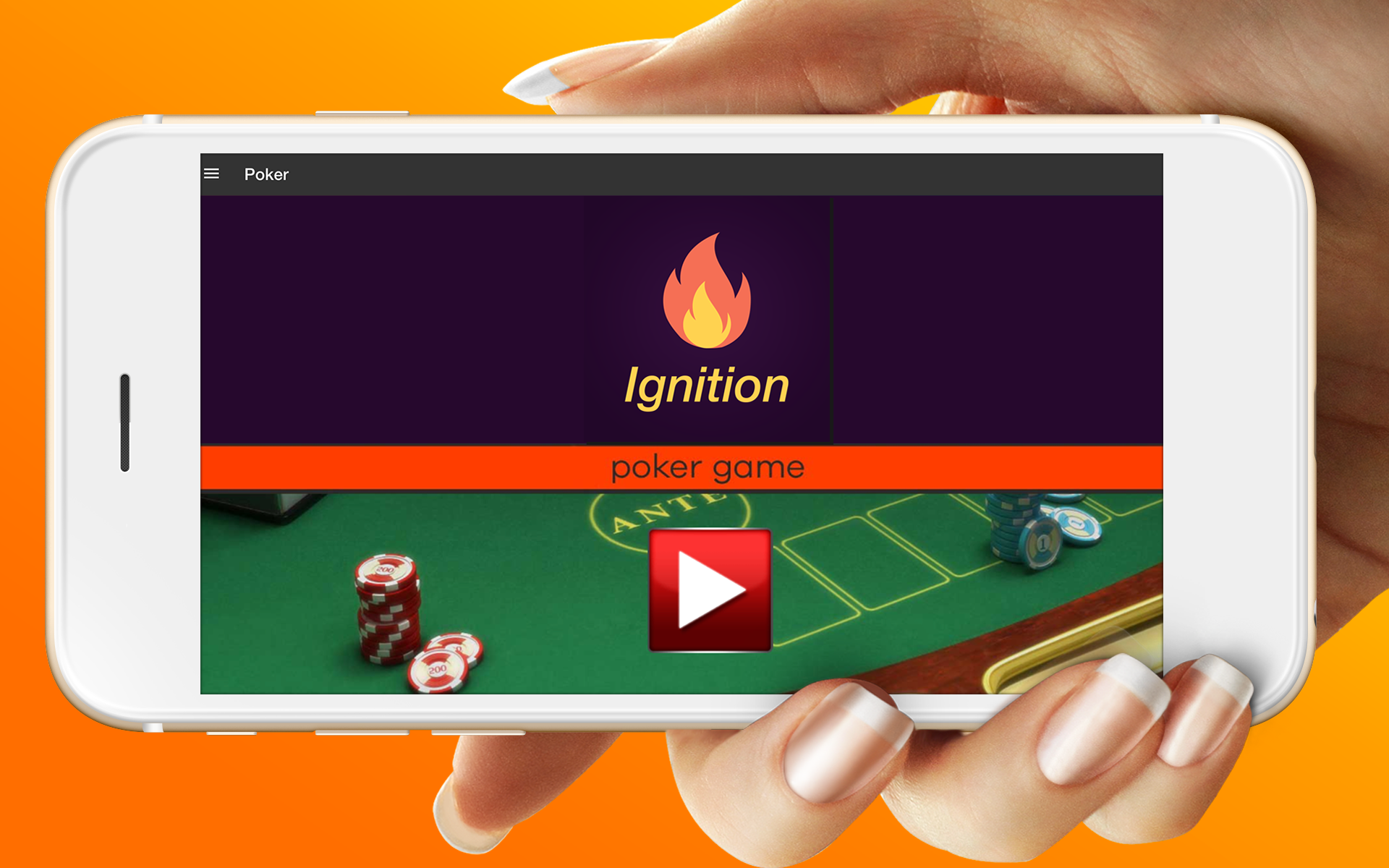 Detailed view of the Ignition Casino app interface on a smartphone