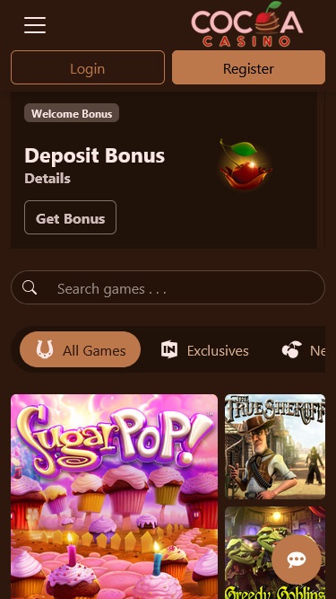 Cocoa Casino Mobile Interface Screenshot