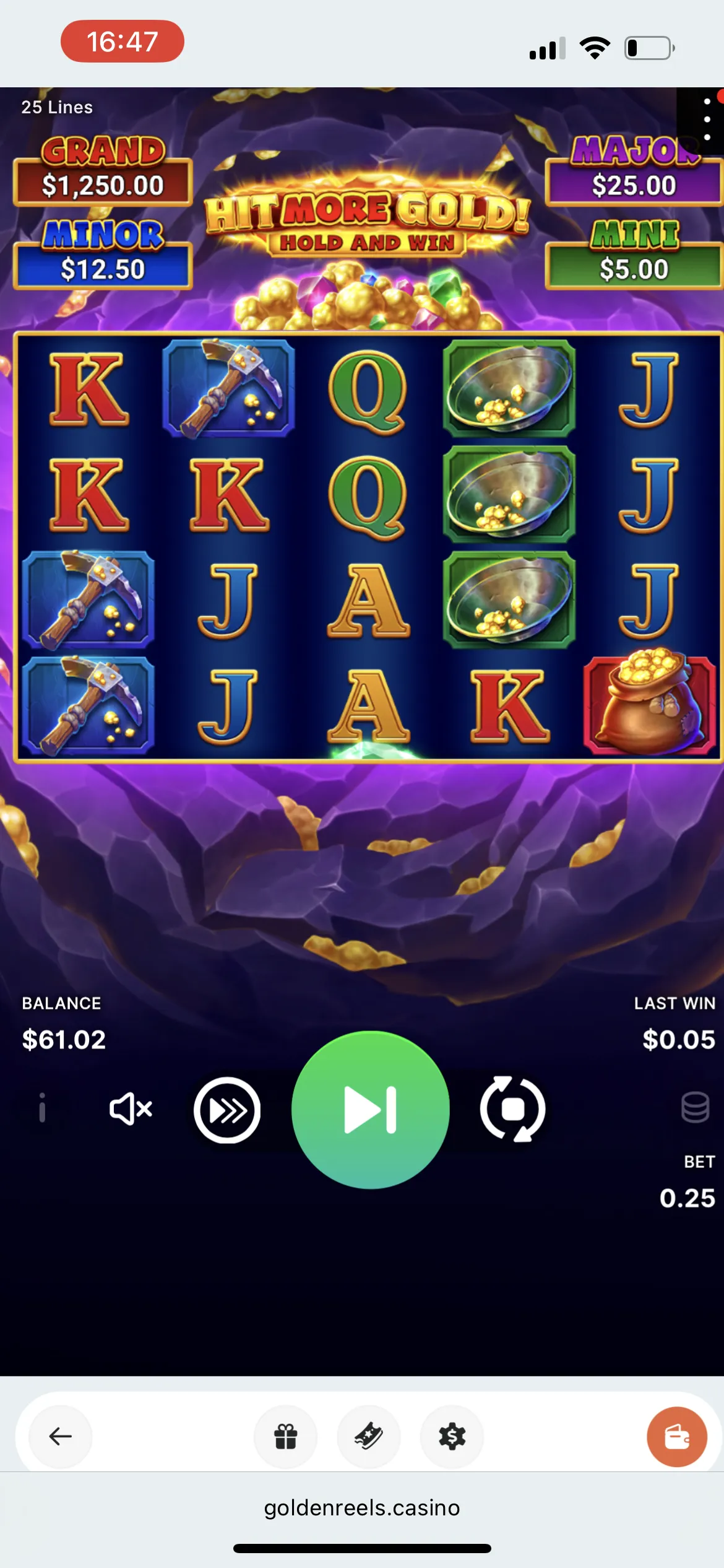 Golden Reels Casino mobile and desktop interface showcasing login area and game selection