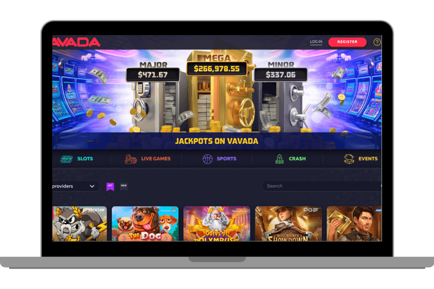 Interfejs główny Vavada Casino pokazujący kategorie gier i promocje