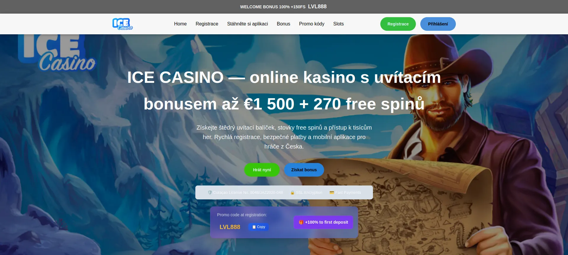 Wizualizacja strony głównej Ice Casino