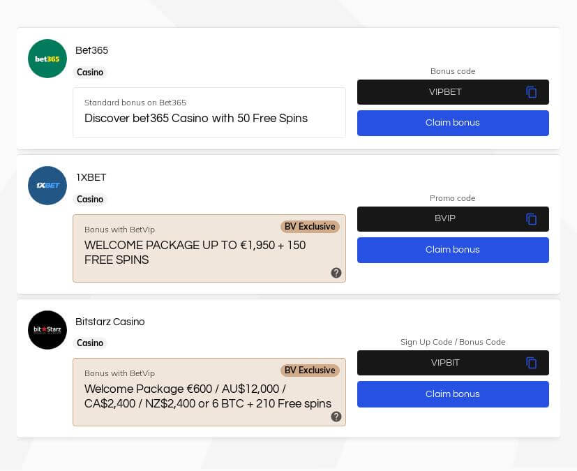 Interface des casinos en ligne VIP