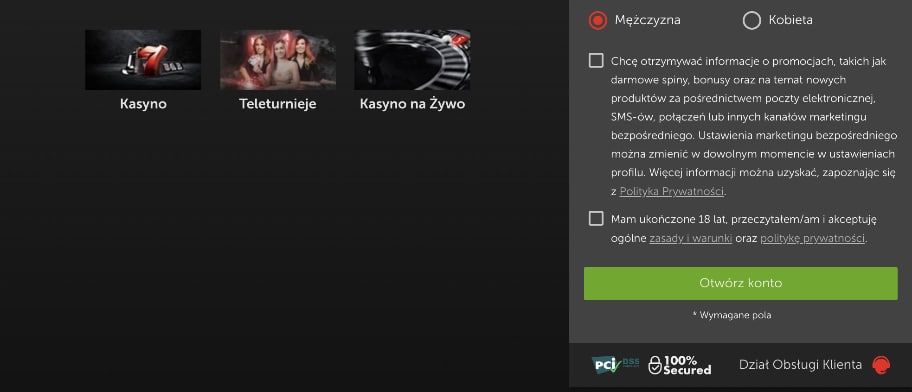 Interfejs rejestracji w Betsafe Casino