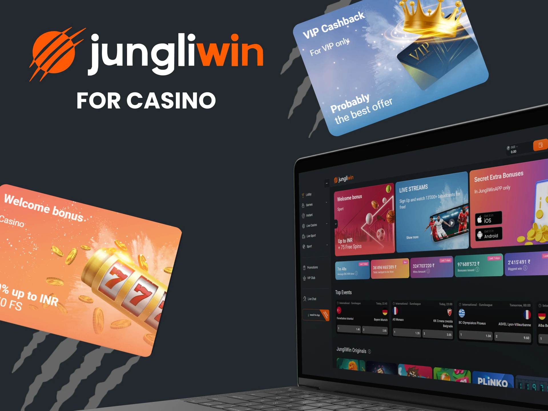 Jungliwin bonus interface showing freespins offers