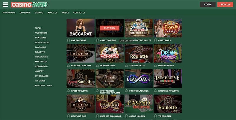 Casinomate Games Interface