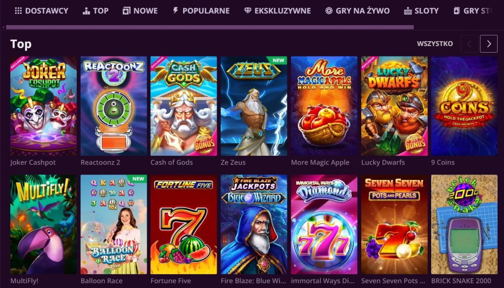 Interfejs aplikacji Malina Casino na urządzeniu mobilnym
