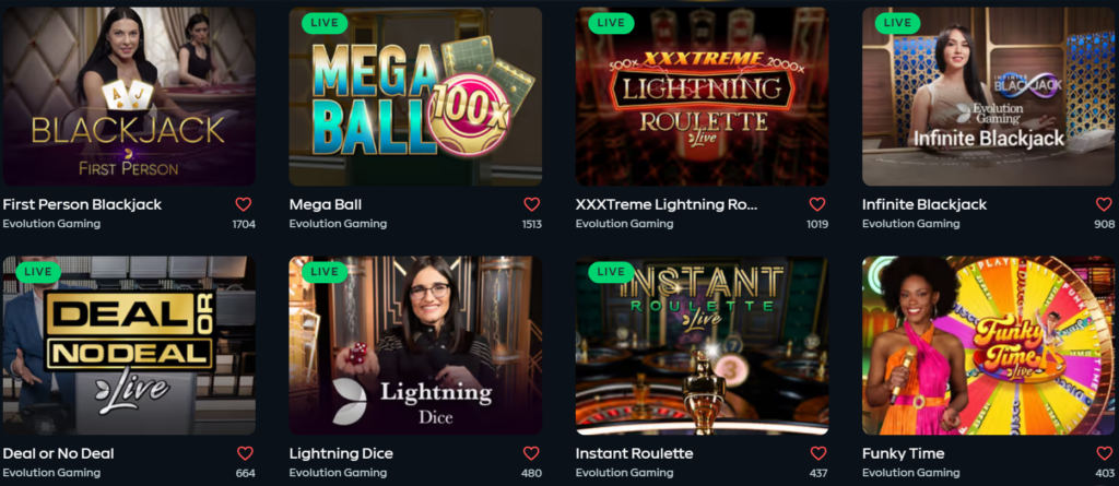 Interfaccia del casinò live di Gamdom