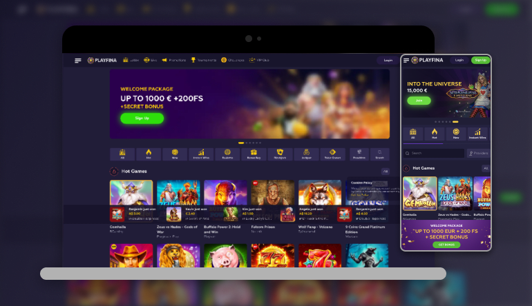 Playfina Casino Oberfläche