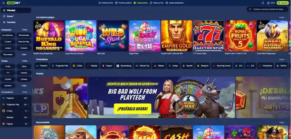 Captura de pantalla de la página principal del casino JugaBet