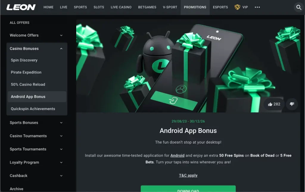 Imagem ilustrativa do bônus do Leon Casino