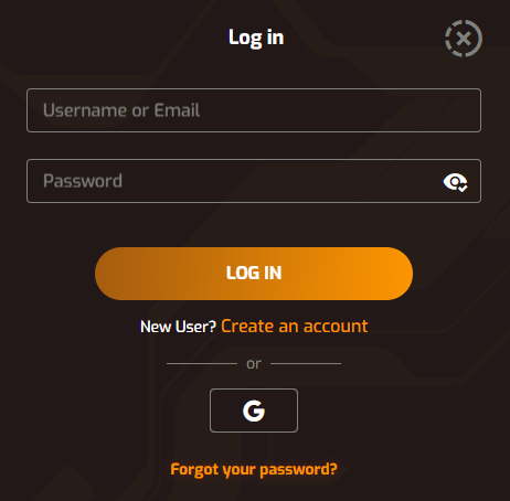 Hugo Casino login skærmbillede