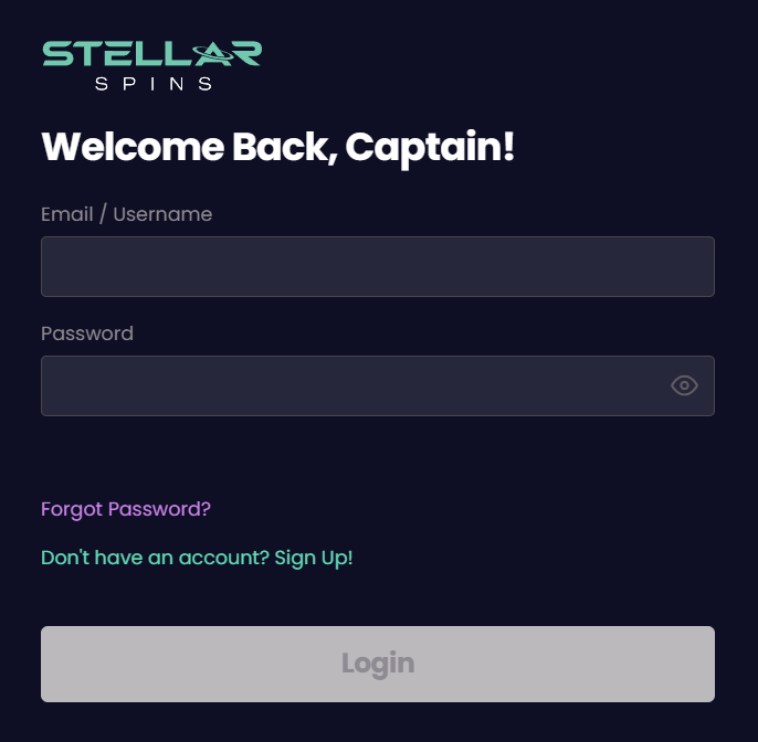 Stellar Spins Login Interface