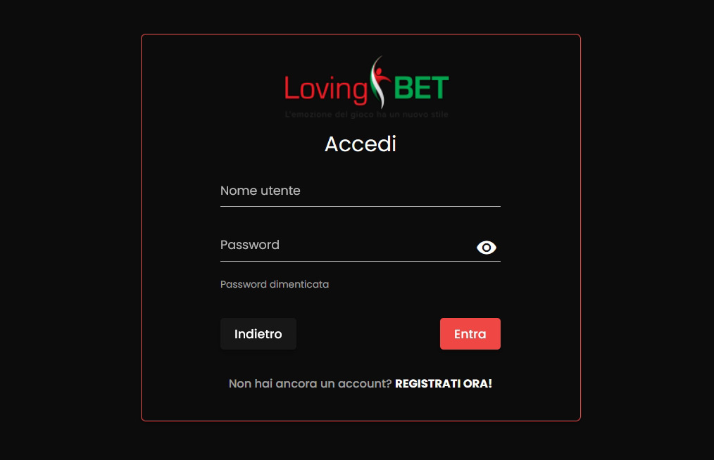 Schermata del processo di registrazione su Lovingbet