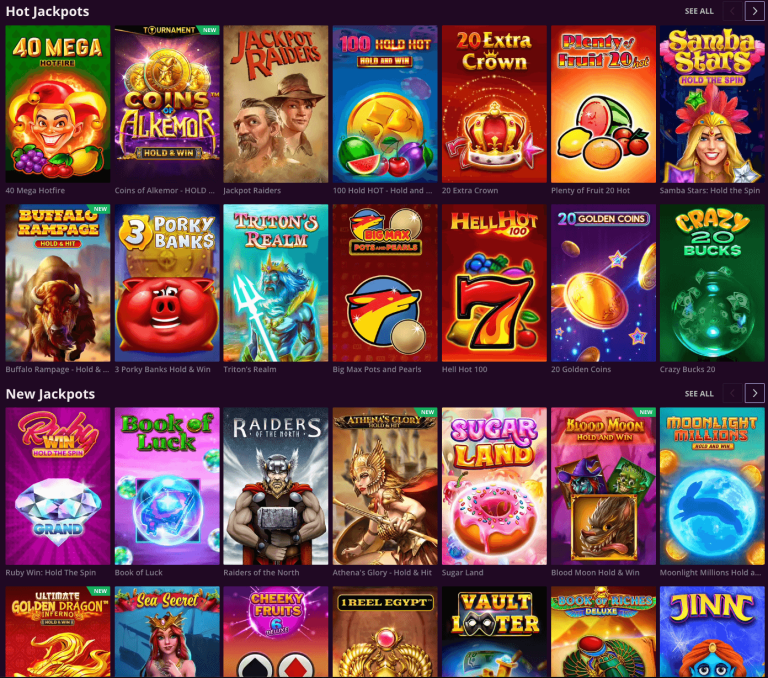 Interfaz de juego de Malina Casino mostrando tragamonedas y menús
