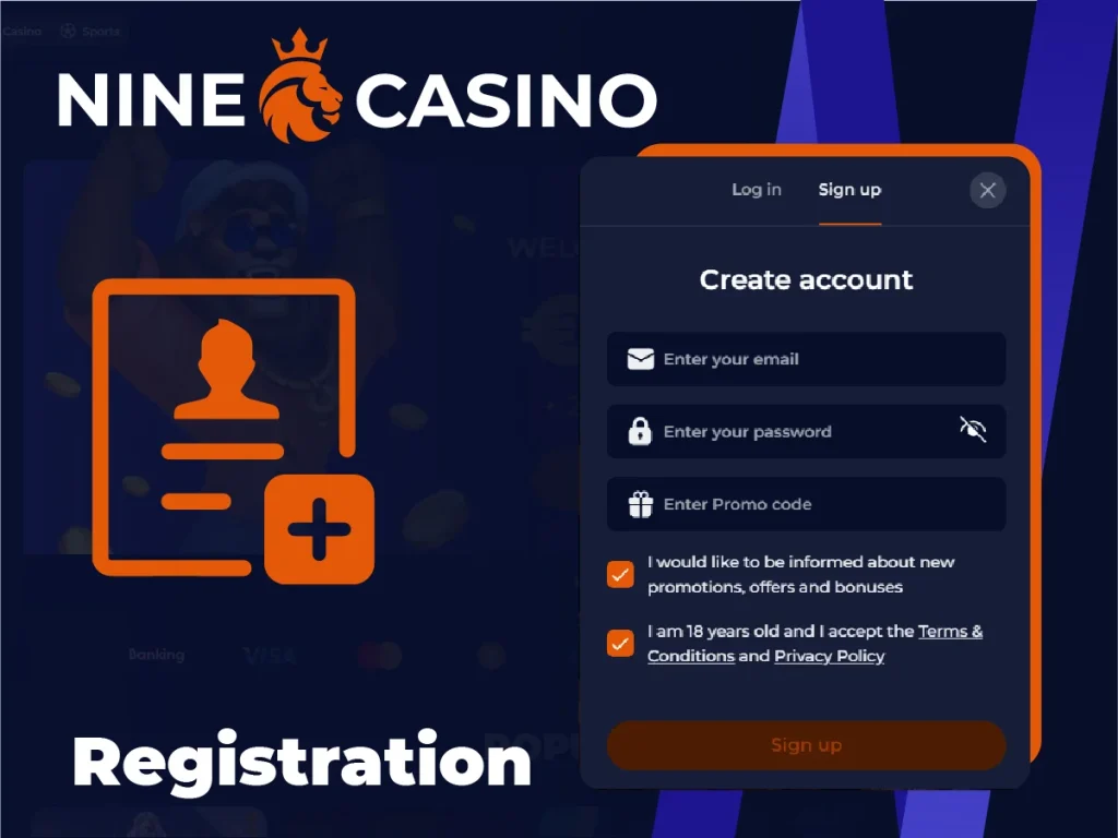 Schermata di registrazione Nine Casino