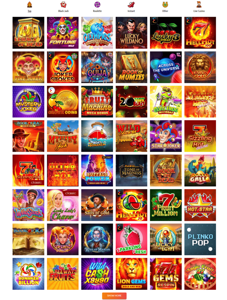 Interfejs Pelican casino na komputerze z widocznymi grami i bonusami