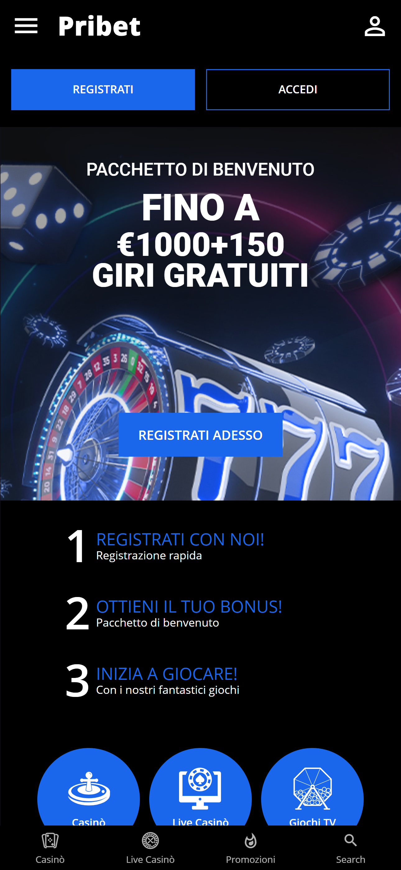 Schermata dell app mobile Pribet Casino che mostra la selezione di slot