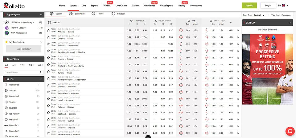 Rolletto Bet mobile interface screenshot