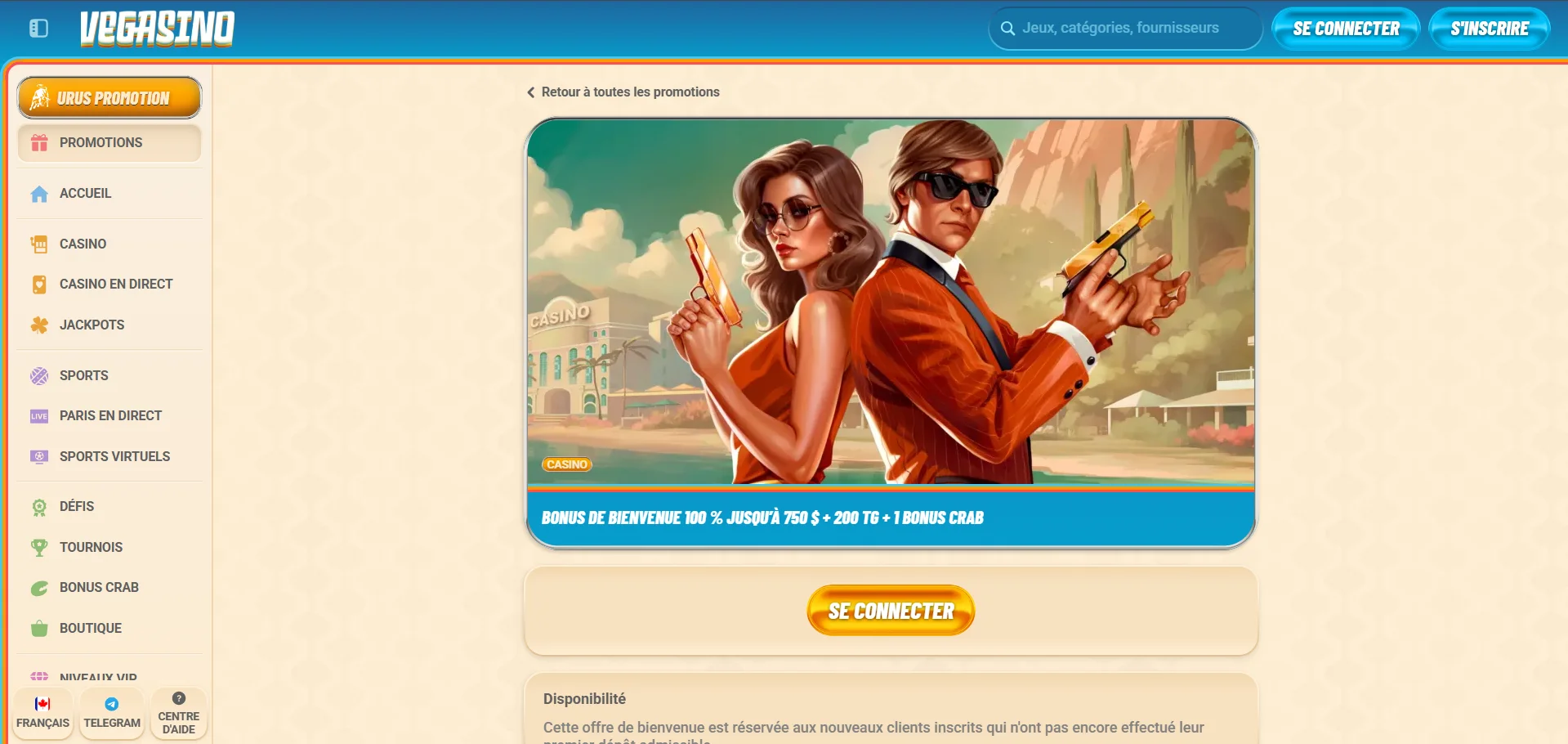 Bonus de bienvenue Vegasino