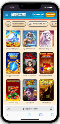 Capture d'écran de l'interface mobile optimisée de Vegasino sur iOS