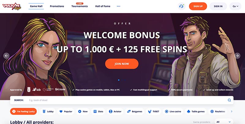 Vulkan Vegas Homepage Screenshot