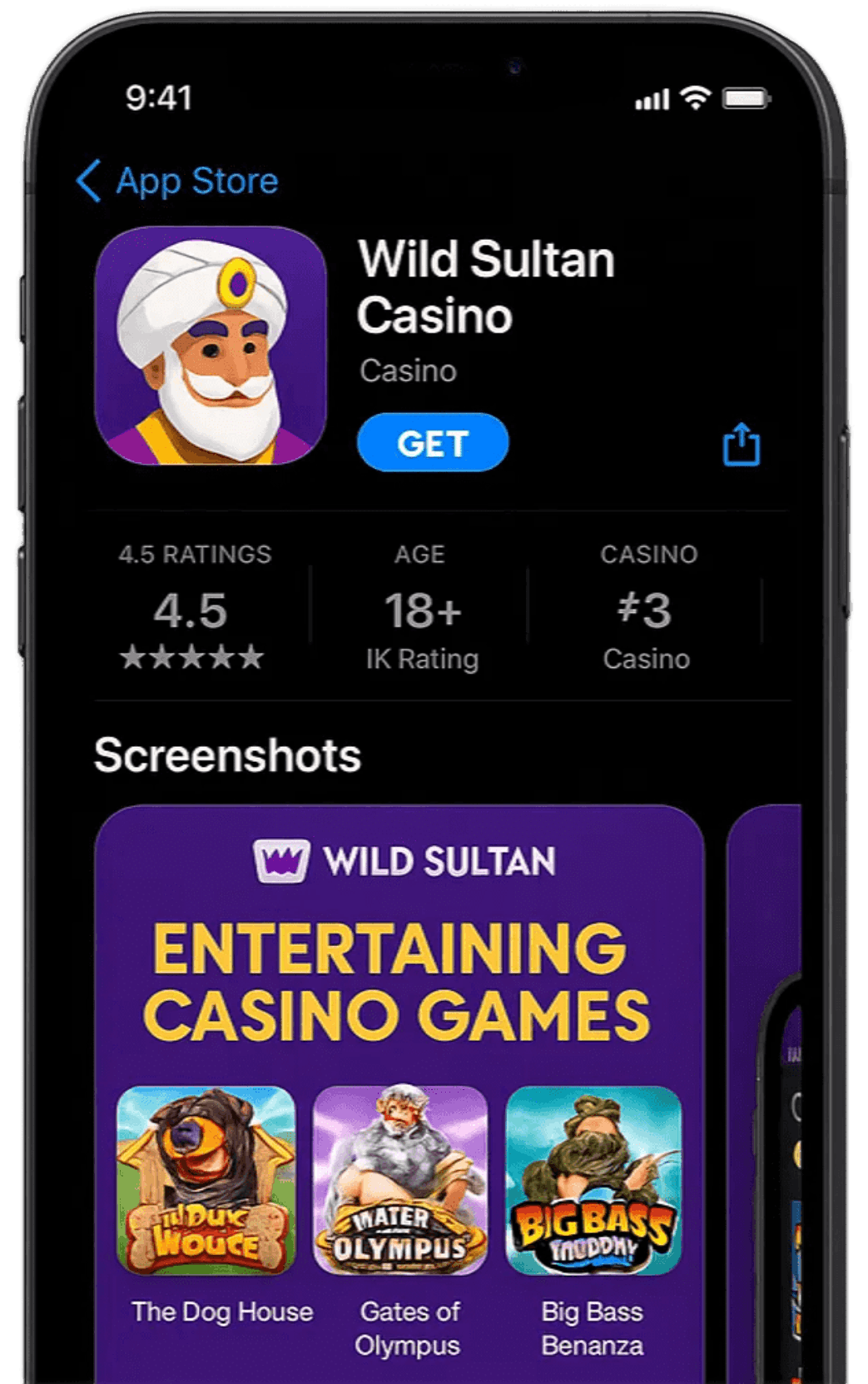 Capture d'écran de l'interface de l'application mobile Wild Sultan montrant les jeux