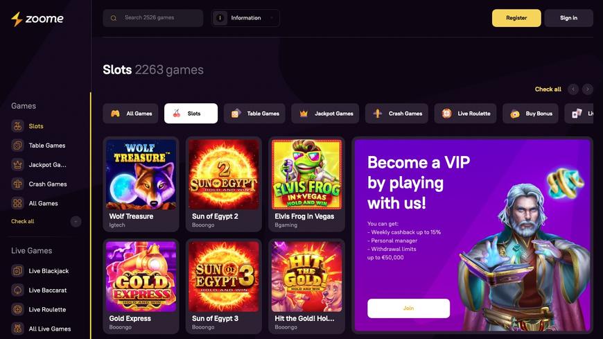 Zoome Casino Games Display